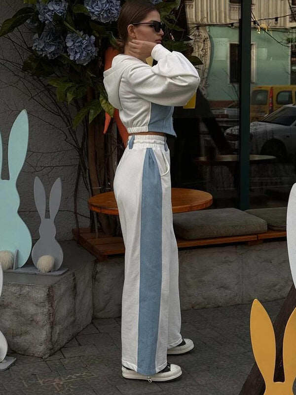 Feminino sexy contraste cor bolso casual fato de treino