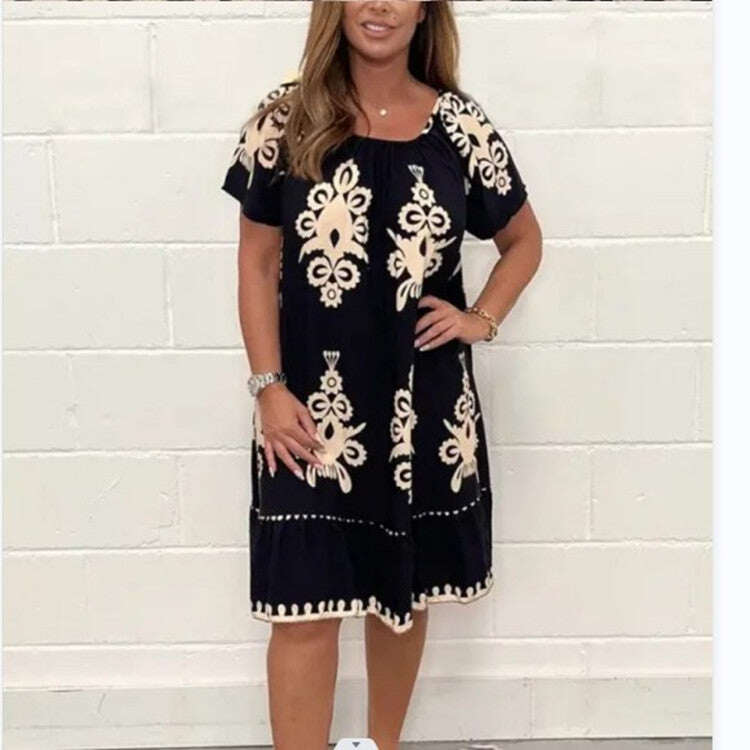 🎀【S-5XL】Novo vestido de verão de manga curta estampado 2024