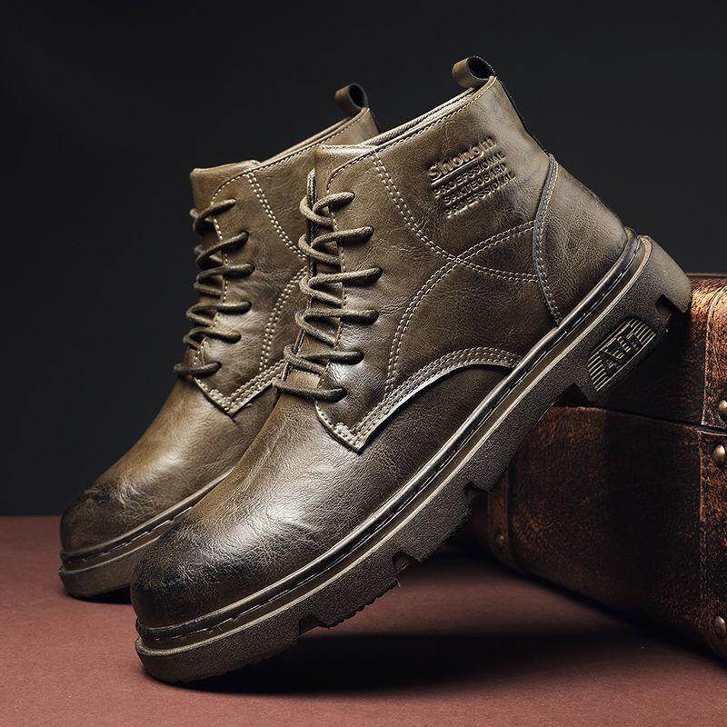 2022 Jesień Nowe Buty Martin Męskie Mid-Top Taktyczne Męskie Buty Retro Lokomotywa Skórzane Buty Brytyjskie Buty Z Okrągłym Noskiem