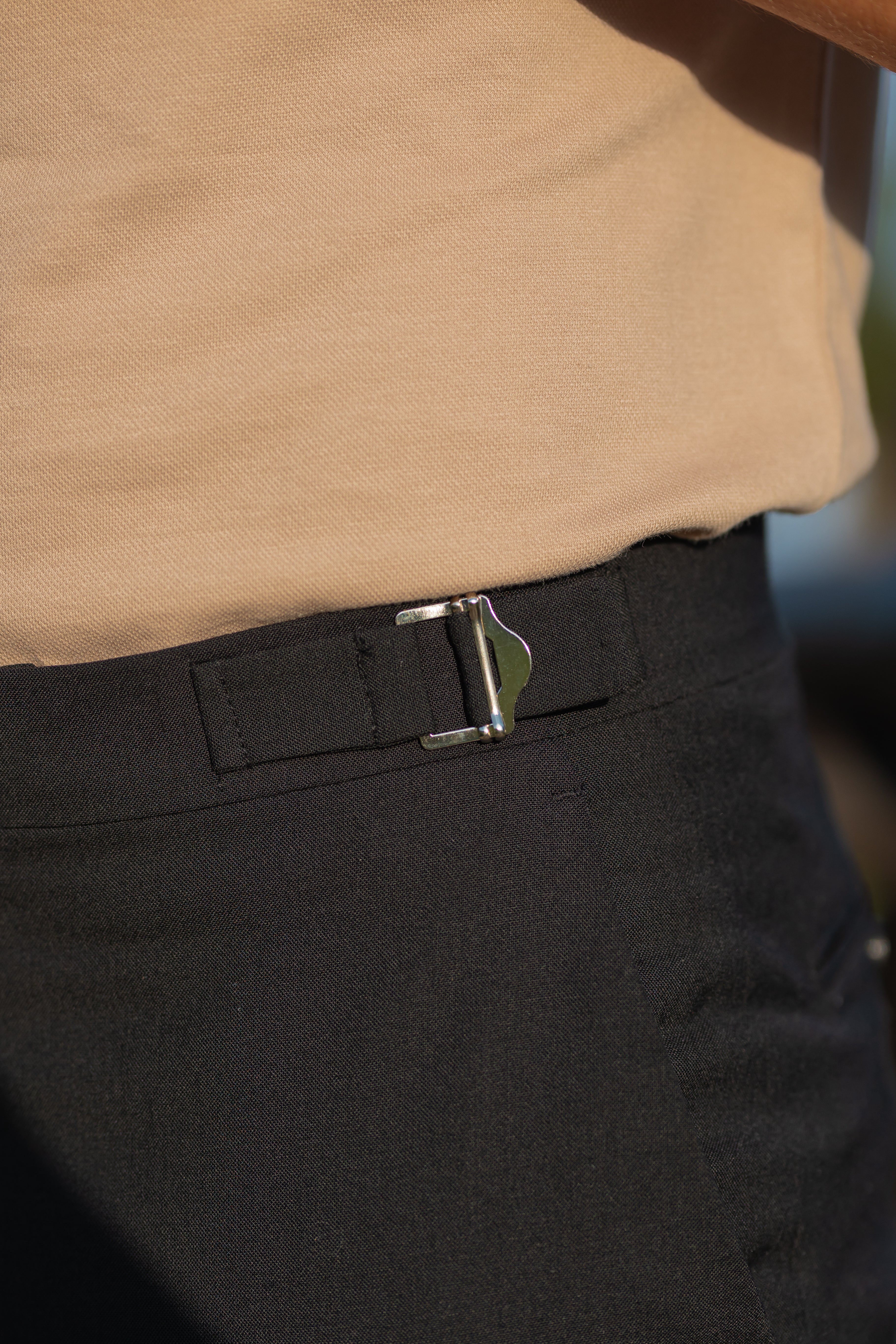 Father Sons Slim Formal Black Stretch Trousers With Silver Waist Adjusters - FST013