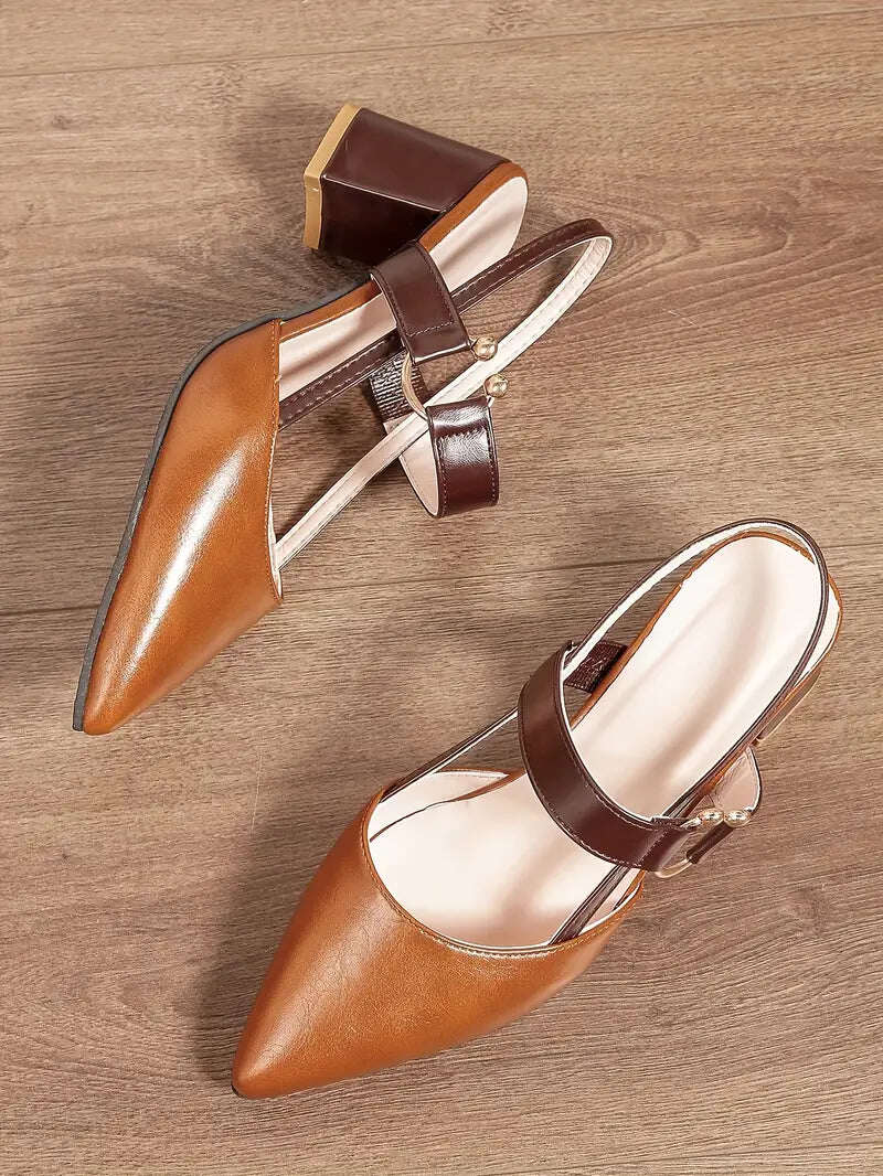 🔥 Dia 49% de desconto - Botas de salto alto estilosas e versáteis com salto grosso, bico fino, design confortável e costas abertas