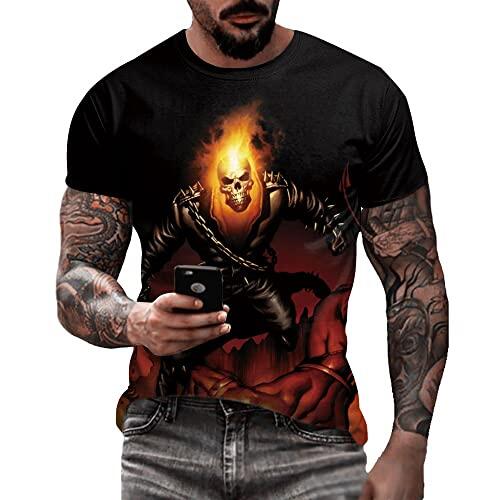 Camiseta masculina de caveira com estampa 3D criativa 3D camiseta de manga curta casual gola redonda novidade moda urbana camiseta