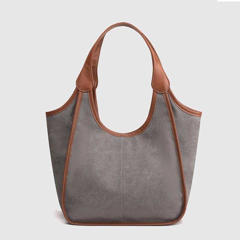 Bolsa de ombro retrô simples feminina, leve, espaçosa, bolsa de lona vintage