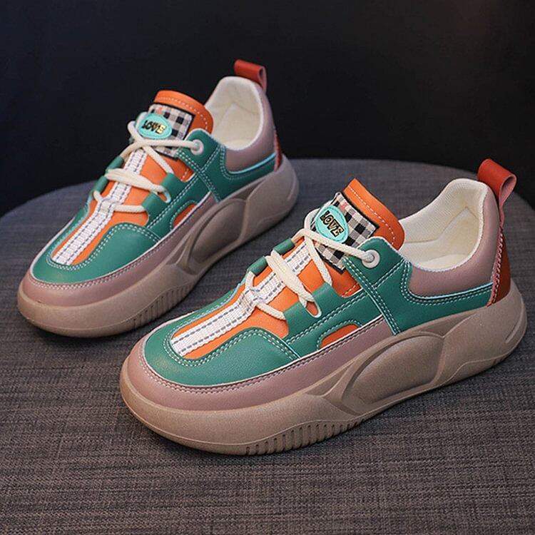 Sapatos de passeio de sola grossa para mulheres em blocos de cor