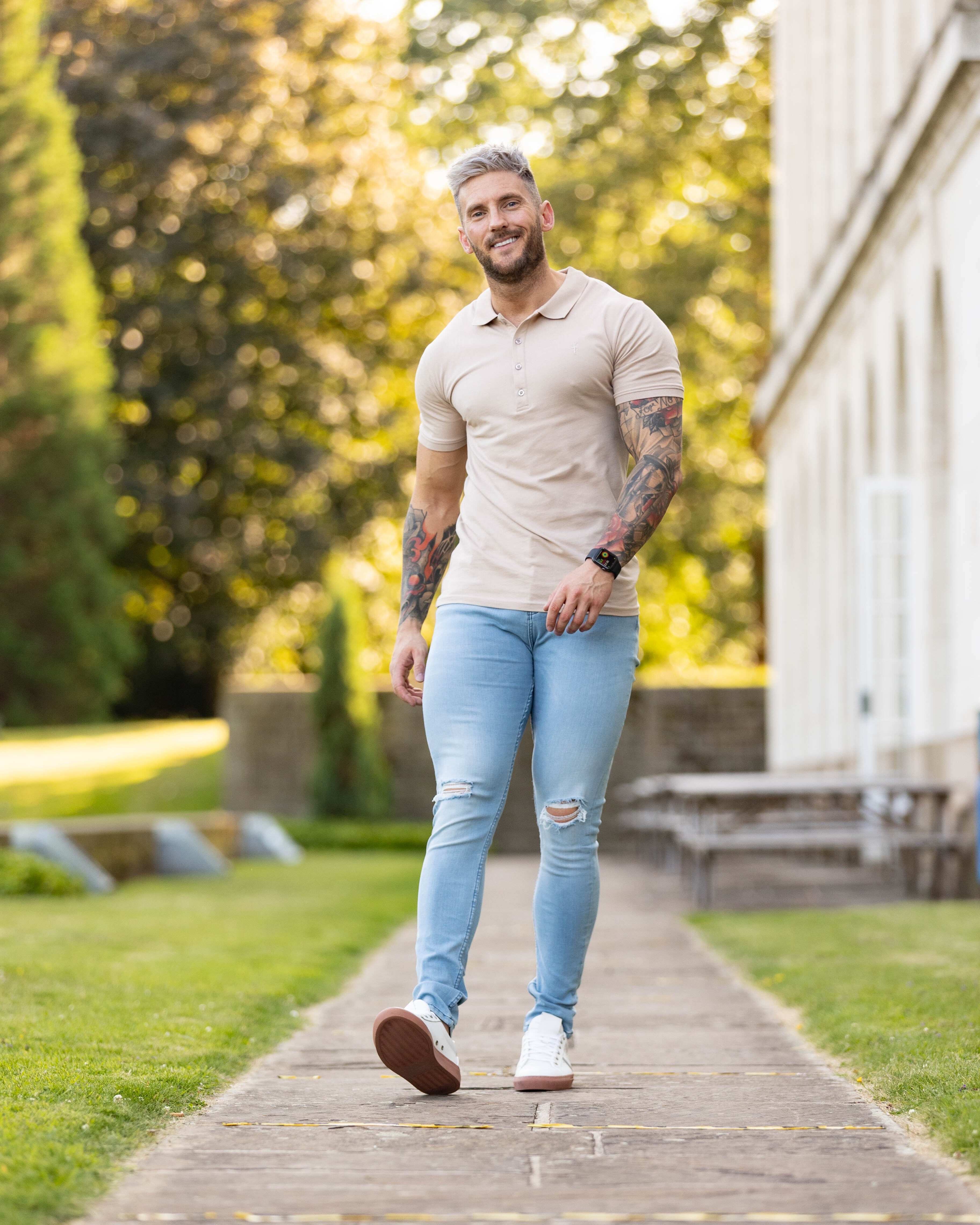 Father Sons Ultra Stretch Navy Bleached Slim Jeans with Knee Rips - FSJEAN005