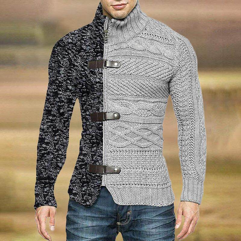 2022 Jesień/Zima Turtleneck Sweater Męski Kolor Matching Leather Button Long Sleeve Knit Sweater