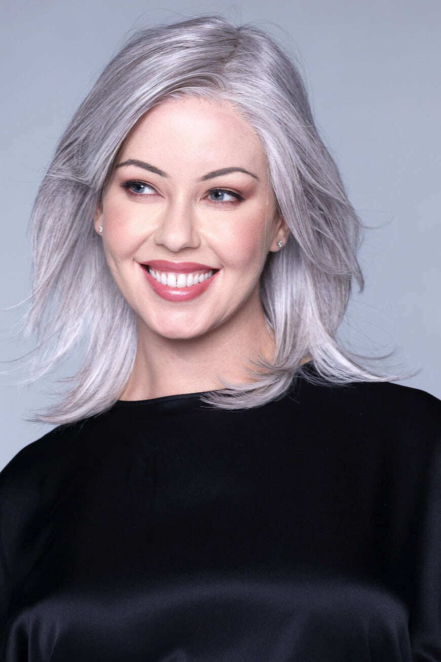 Side-parted medium-length straight hair