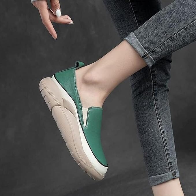 Mocassins de plataforma de moda femininaCor  Verde  Preto  Bege  Marrom