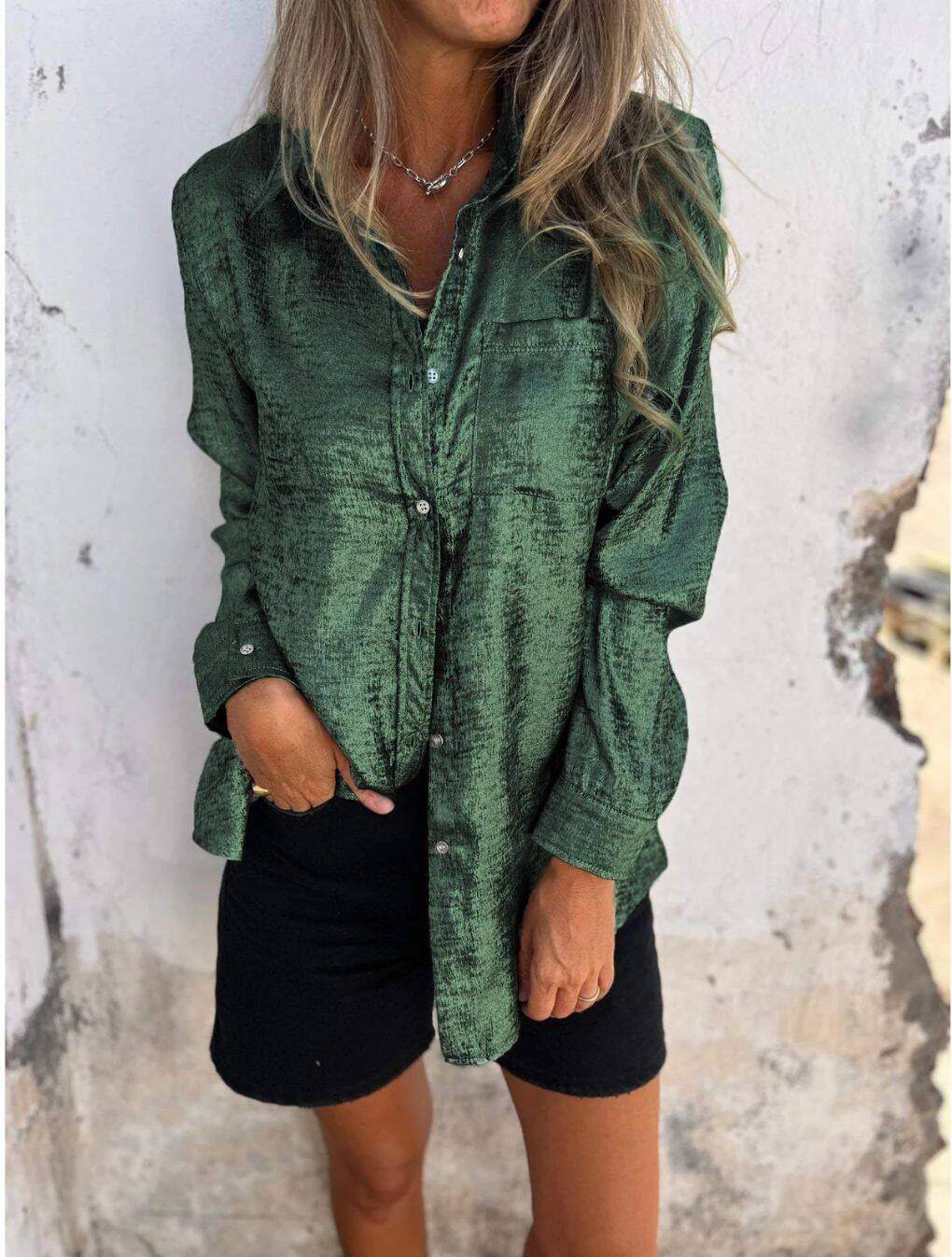 Camisa casual feminina de camurça fashion lapela
