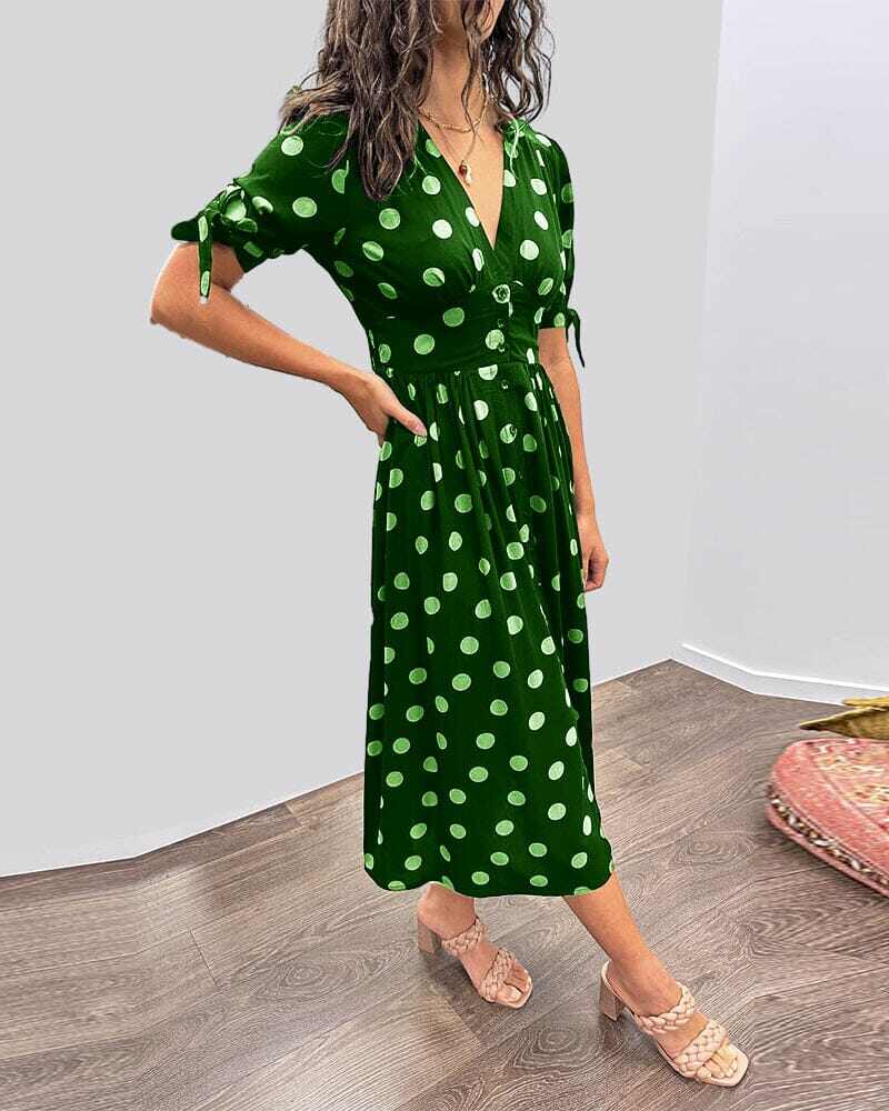 💃Vestido de bolinhas com decote em V profundo