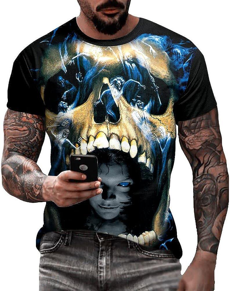 Men's 3D Print Skull T-Shirt 3D Creative Print Short Sleeve T-Shirt Casual Round Neck Novelty Street Fashion Tees Shirt