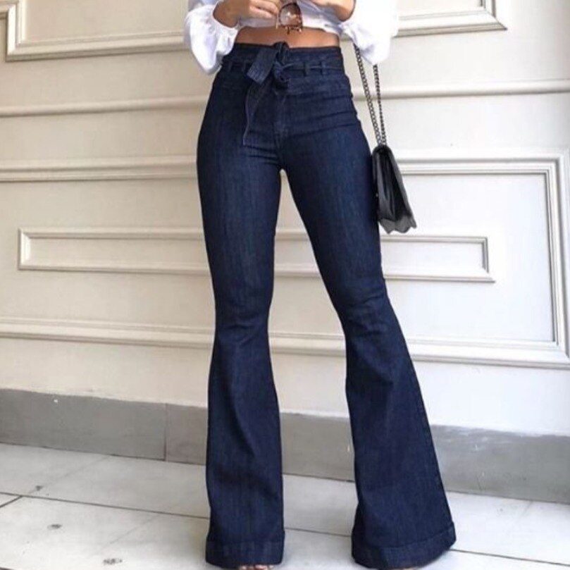 CALÇA LARGA FEMININA COM CINTURA ALTA E MICRO ELÁSTICO COM ATACADORES