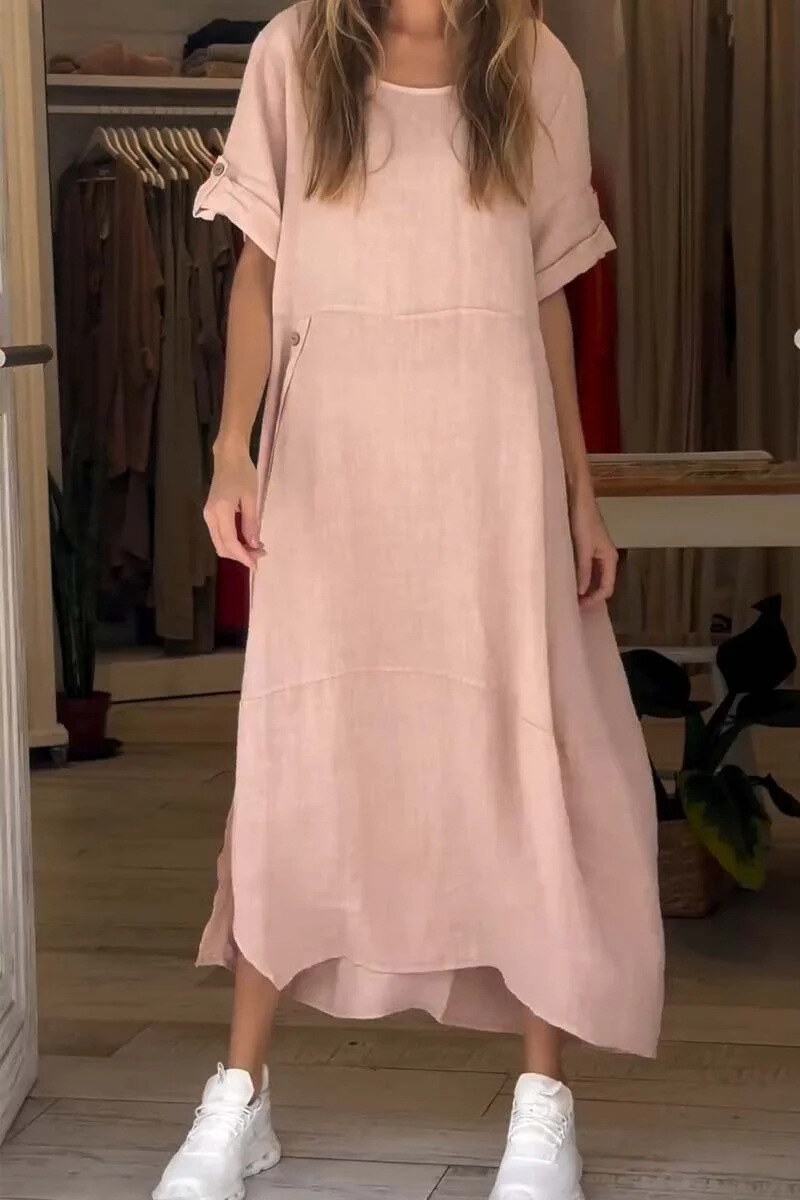 Vestido de linho de algodão casual solto de verão