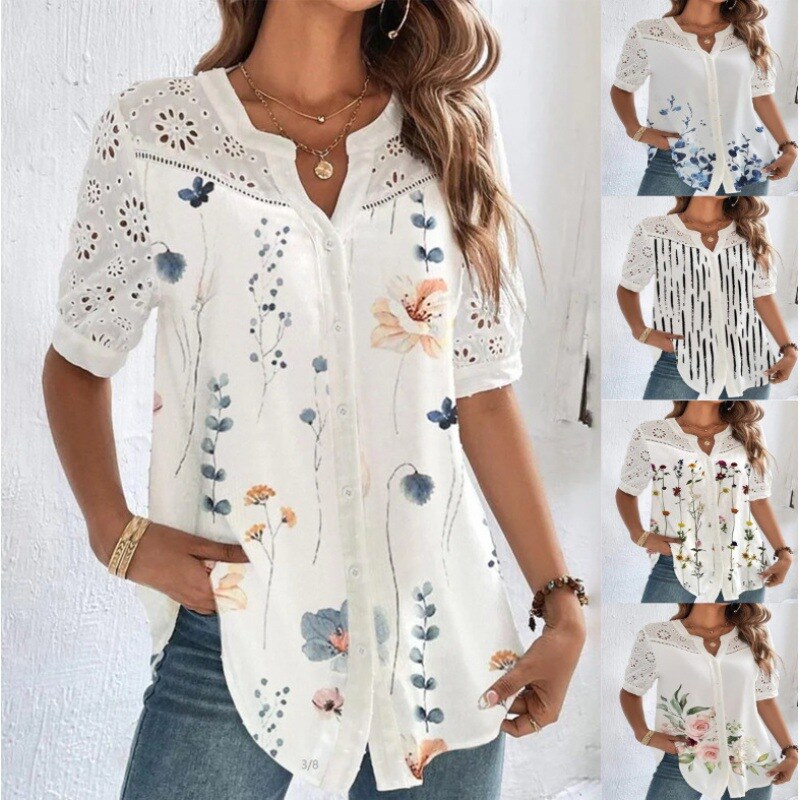Nova moda com lapela de botão e mangas curtas
