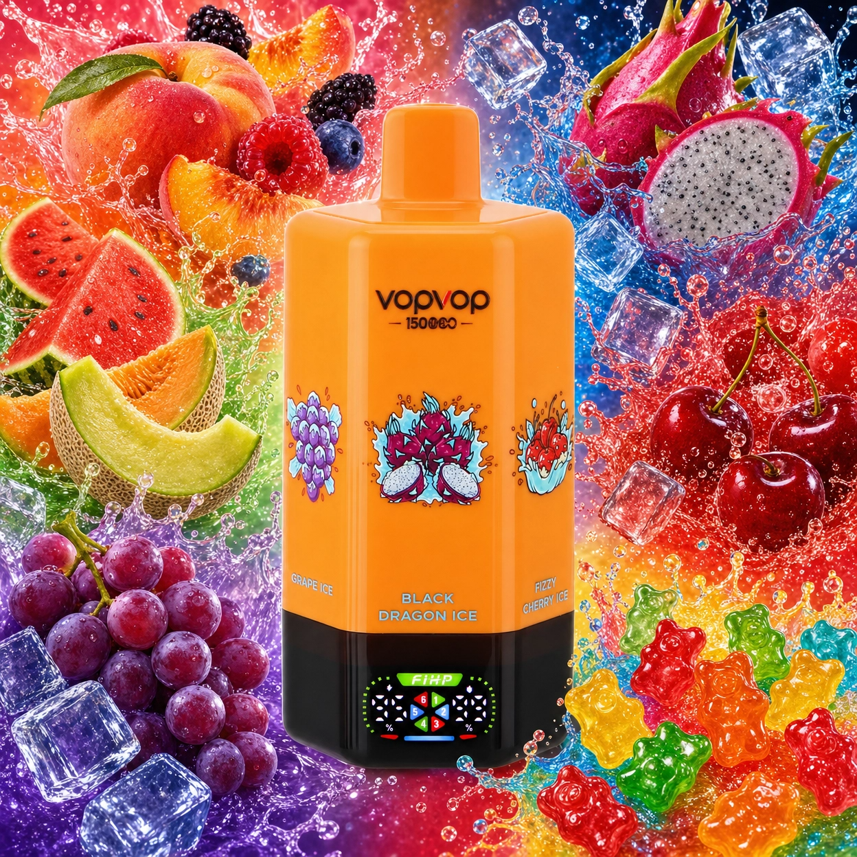 vopvop-150k-6in1-orange-peach-berry-triple-melon-grape-ice-black-dragon-fizzy-cherry-gummy-bear