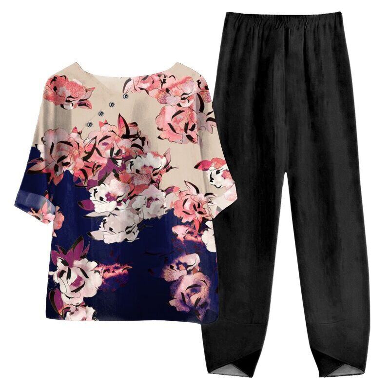 【S~5XL】😍2024 Novo conjunto de blusas e calças estampadas de duas peças