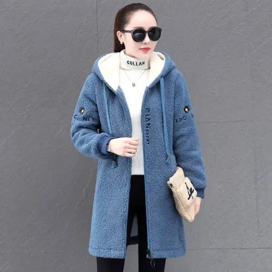 Nova jaqueta sherpa grande espessada da moda de inverno