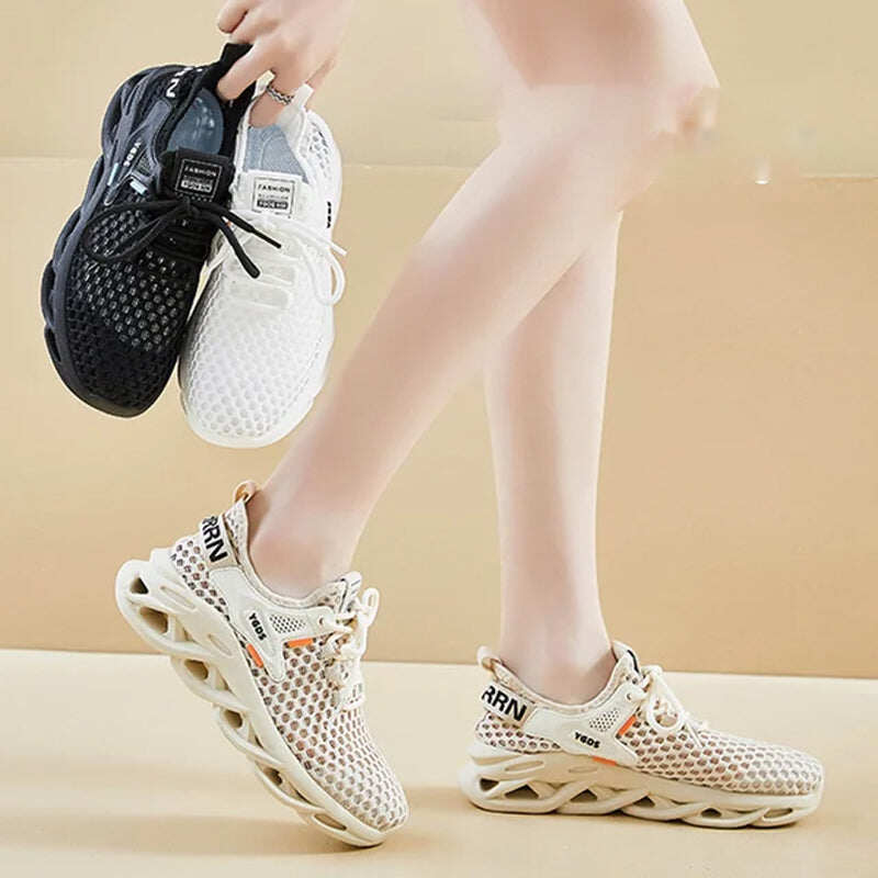 Tênis de corrida feminino respirável e antiderrapante com sola macia