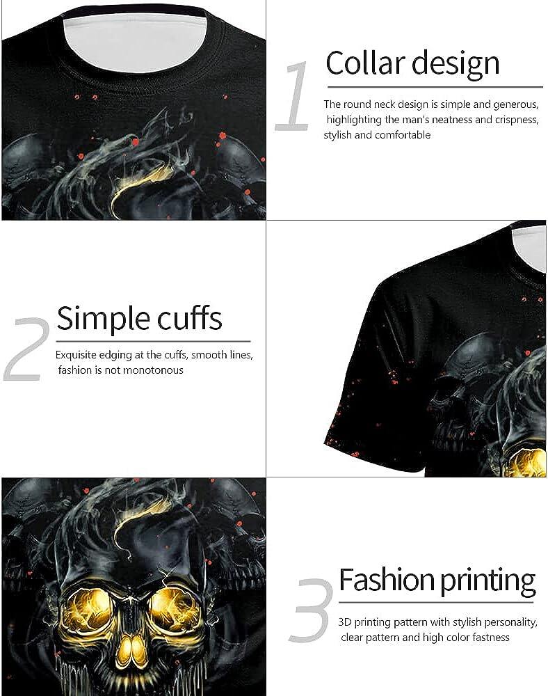 Men's 3D Print Skull T-Shirt 3D Creative Print Short Sleeve T-Shirt Casual Round Neck Novelty Street Fashion Tees Shirt