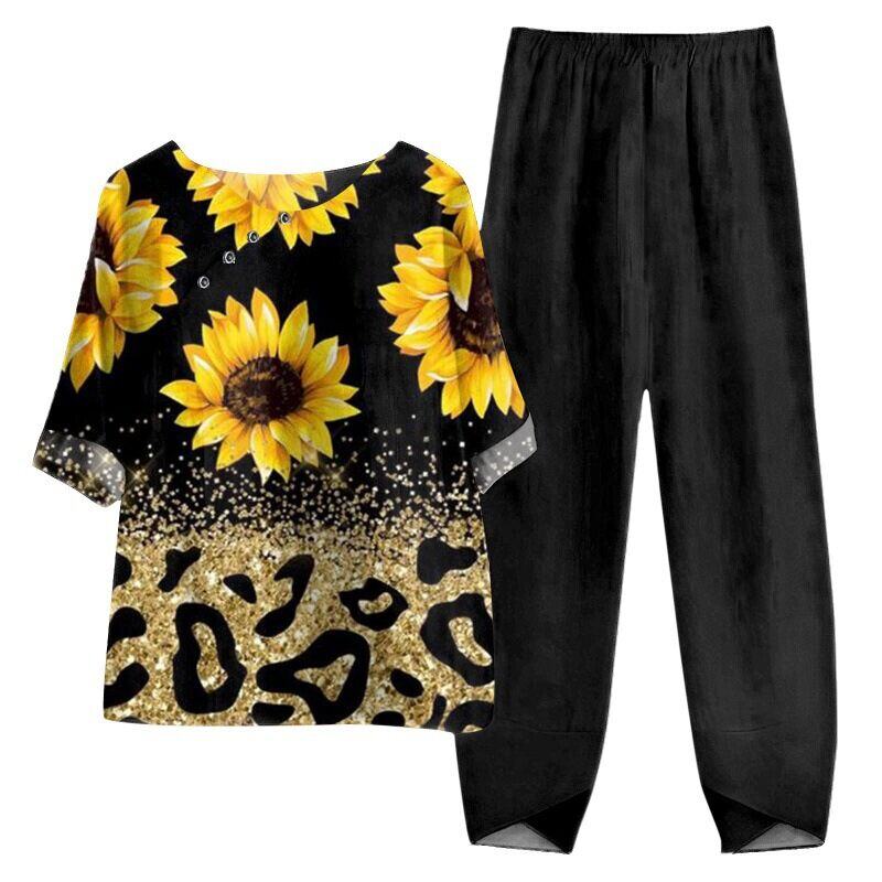 【S~5XL】😍2024 Novo conjunto de blusas e calças estampadas de duas peças