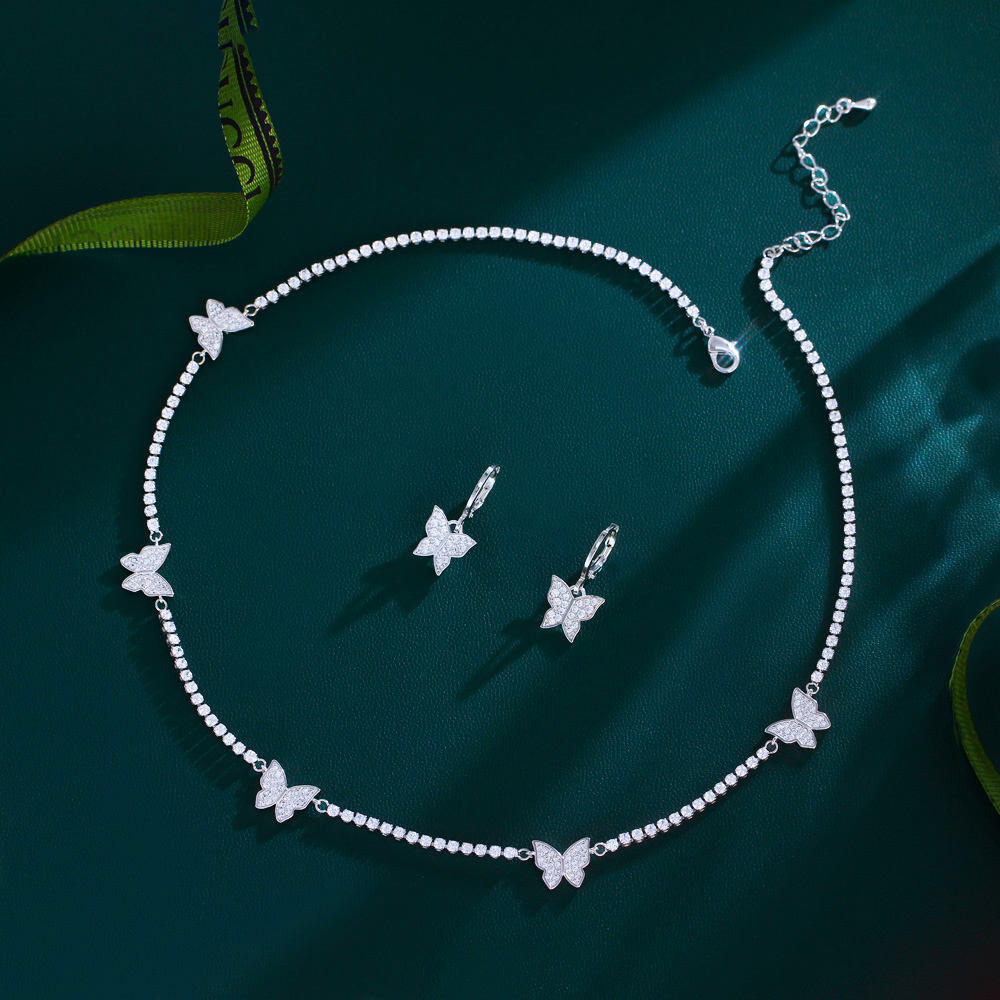 Colar de jardim de borboletas + brincos de presente combinando