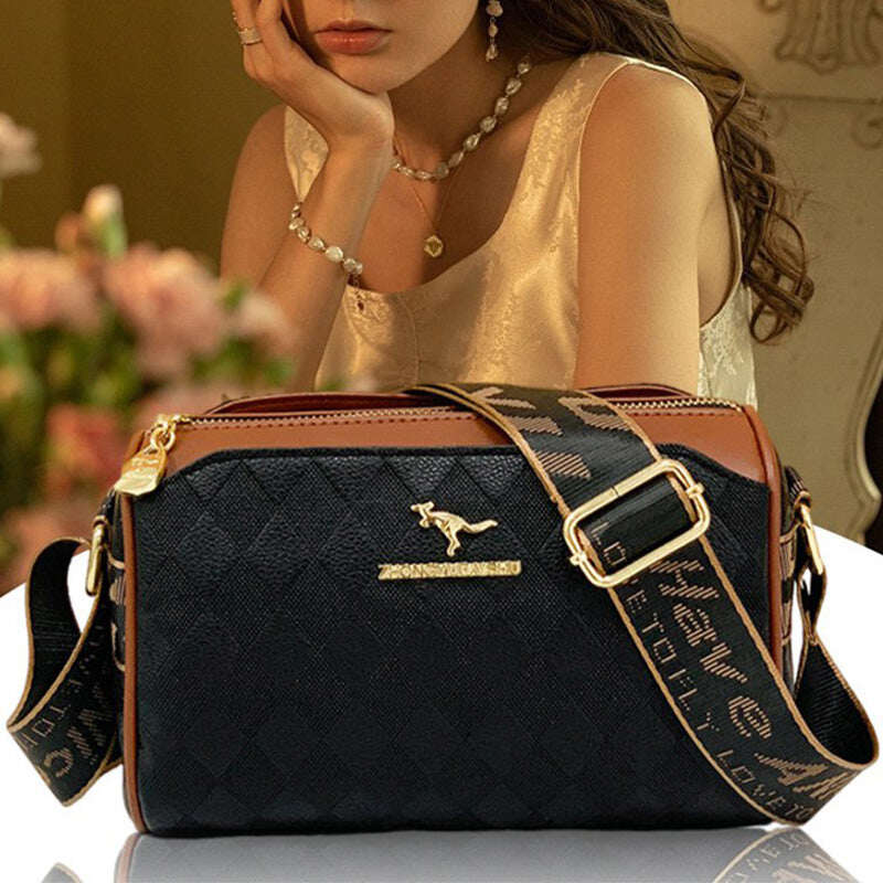 BOLSA CROSSBODY DE 3 CAMADAS COM PADRÃO DE DIAMANTE ELEGANTE DE GRANDE CAPACIDADE