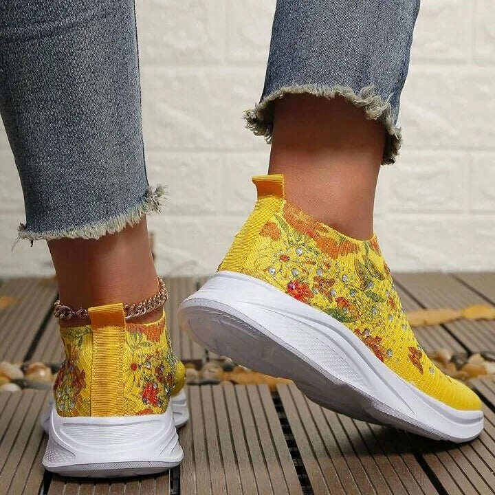 MEIAS FEMININAS COM STRASS E FLORES, CALÇADOS ESPORTIVOS CONFORTÁVEIS
