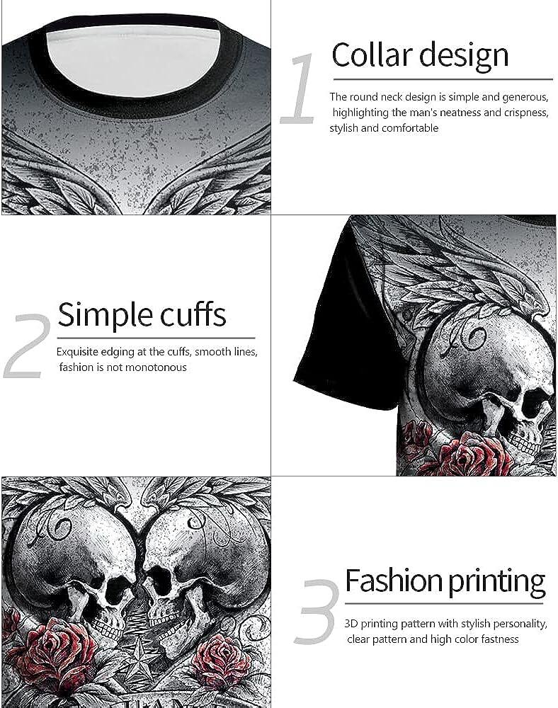 Men's 3D Print Skull T-Shirt 3D Creative Print Short Sleeve T-Shirt Casual Round Neck Novelty Street Fashion Tees Shirt