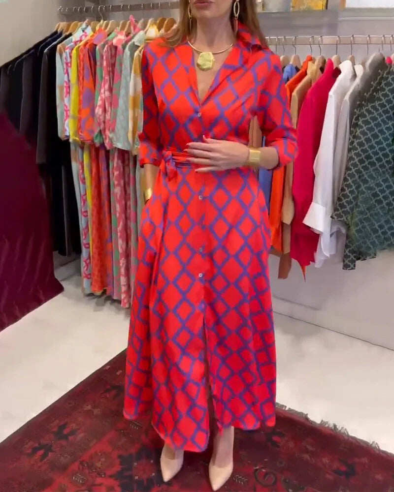 Vestido camisa com decote em V e manga 3/4