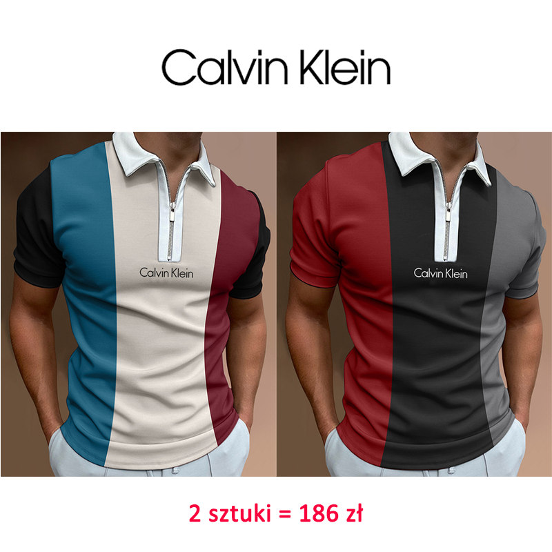 Calvin Klein ® Kontrastowa kolorowa swobodna koszulka polo , 2 sztuki