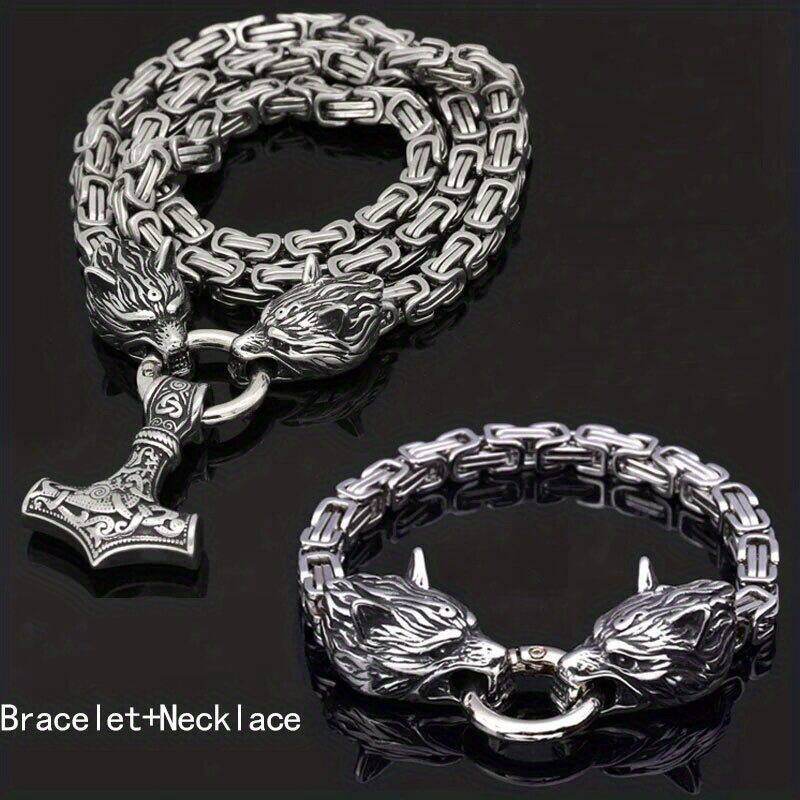 Nordycko® |. Colar de cabeça de lobo estilo viking nórdico com martelo