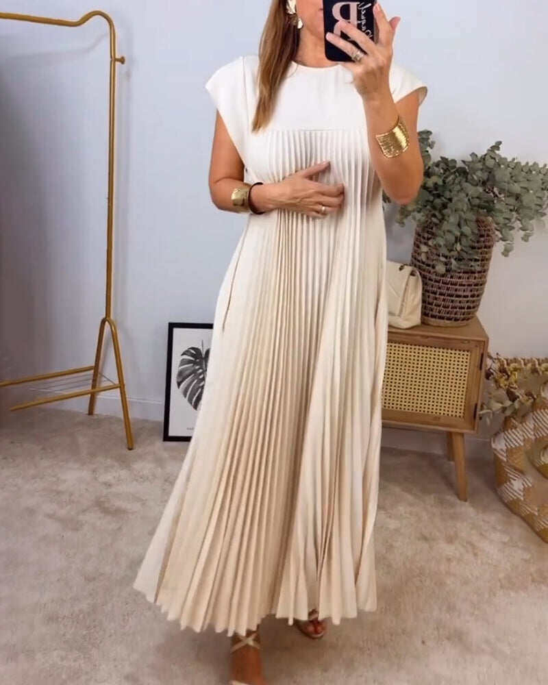 Vestido plissado simples de cor sólida sem mangas