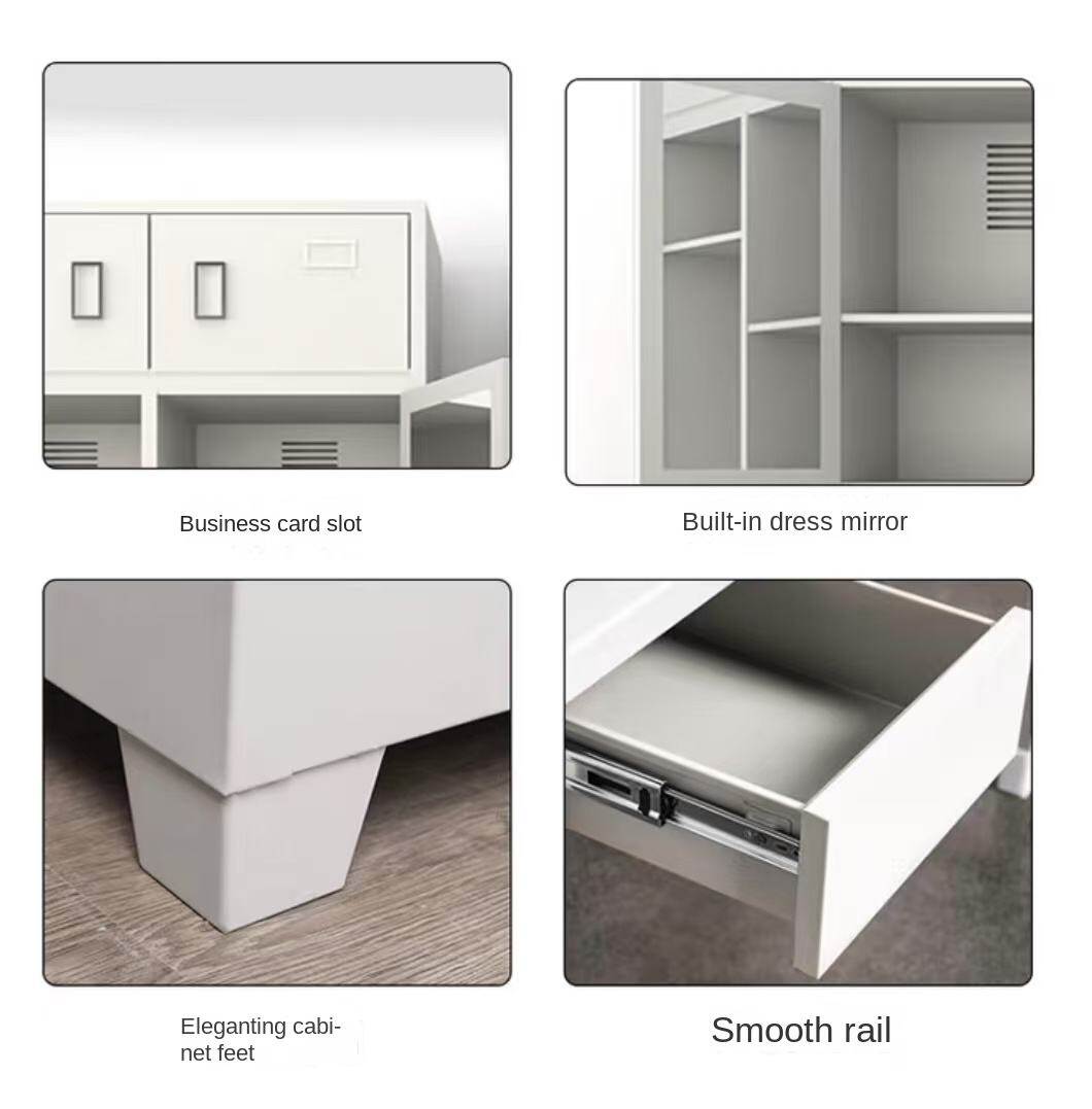Cross Border Special Business Card Slot Built in Dress Mirror Steel Wardrobe with Smooth Guide Rails Drawers