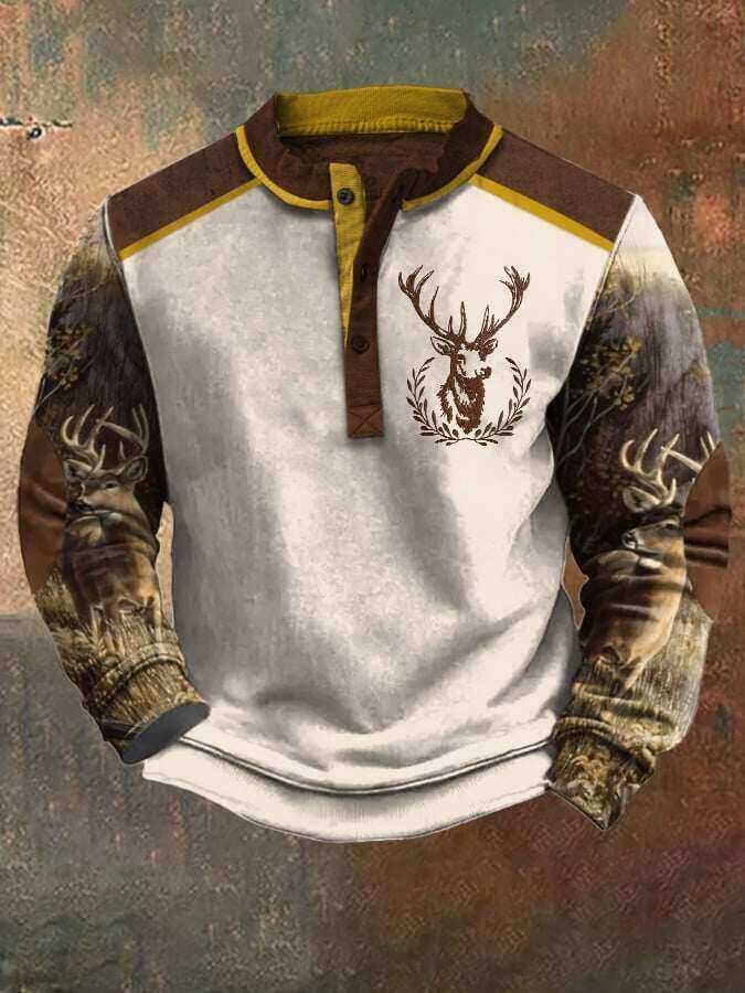 Męska bluza w stylu vintage z kontrastowym łosiem w stylu western