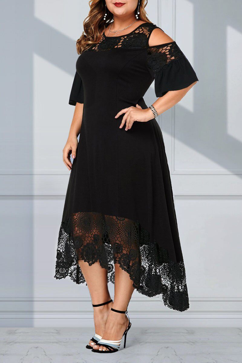 2023 Renda de renda de grande tamanho vestido de renda de ombro comprido de ombro frio