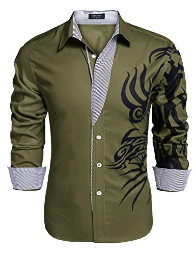 COOFANDY Men's Print Button Down Dress Shirt Fashion Long Sleeve Casual Shirts