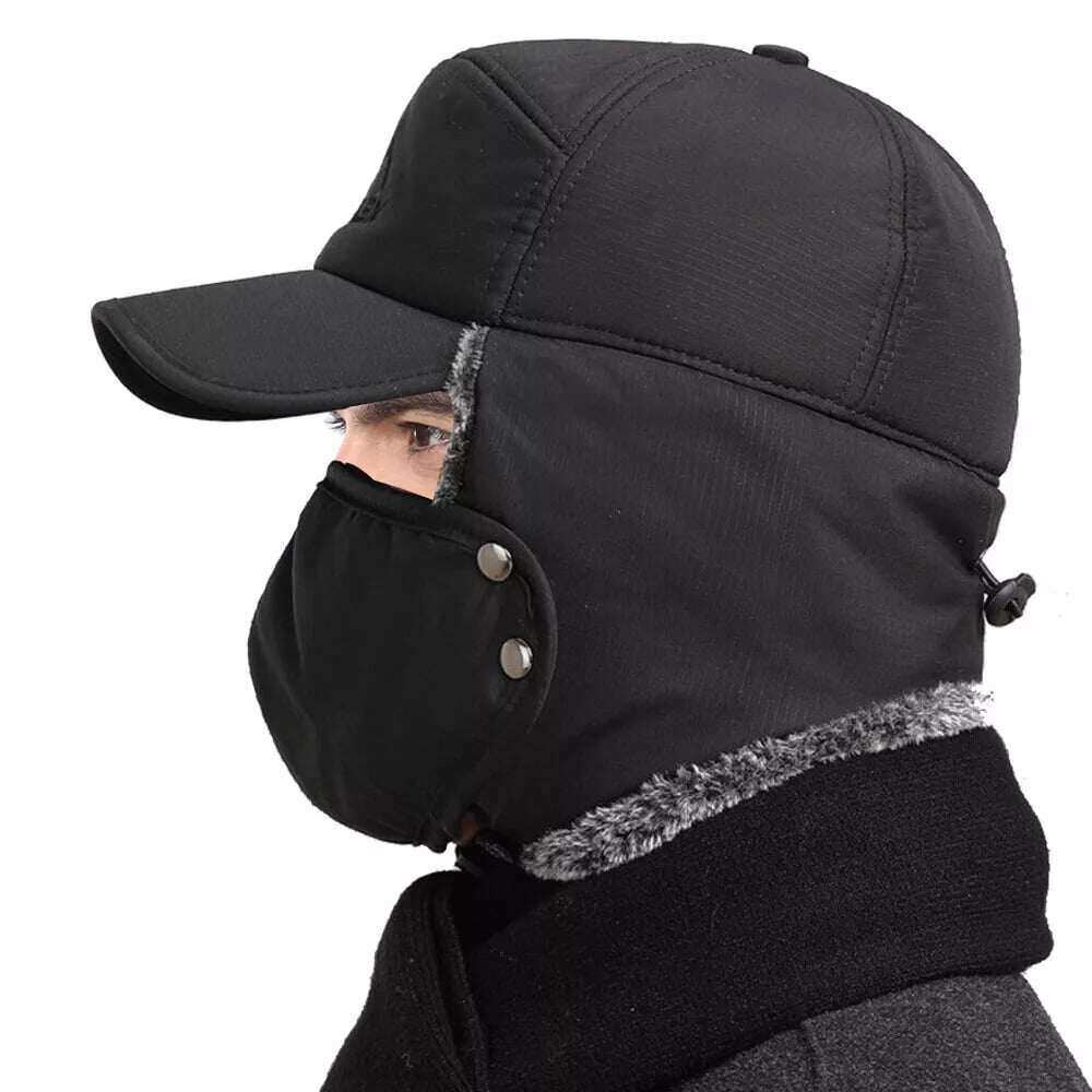 🧢❄️Férfi téli fülkalap csapdázó arcmaszk szőrme repülő repülő hőmeleg hó sísapka