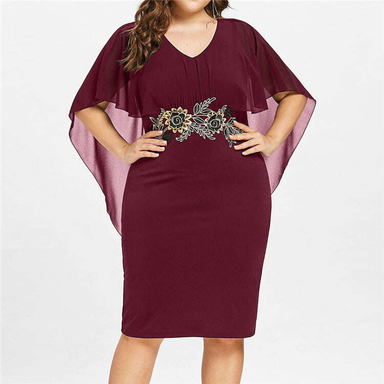 2022 Модерна бродирана рокля с V-образно деколте, голяма едноцветна ежедневна рокля