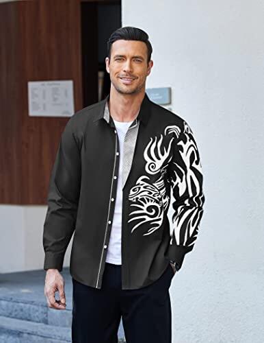 COOFANDY Men's Print Button Down Dress Shirt Fashion Long Sleeve Casual Shirts