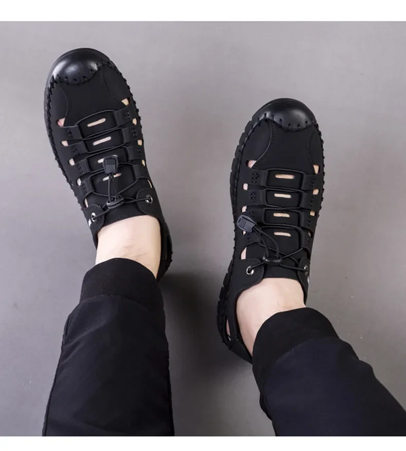 2023 nowe męskie skórzane buty wiosenne i letnie buty baotou hole trend fashion casual oddychające buty typu tide