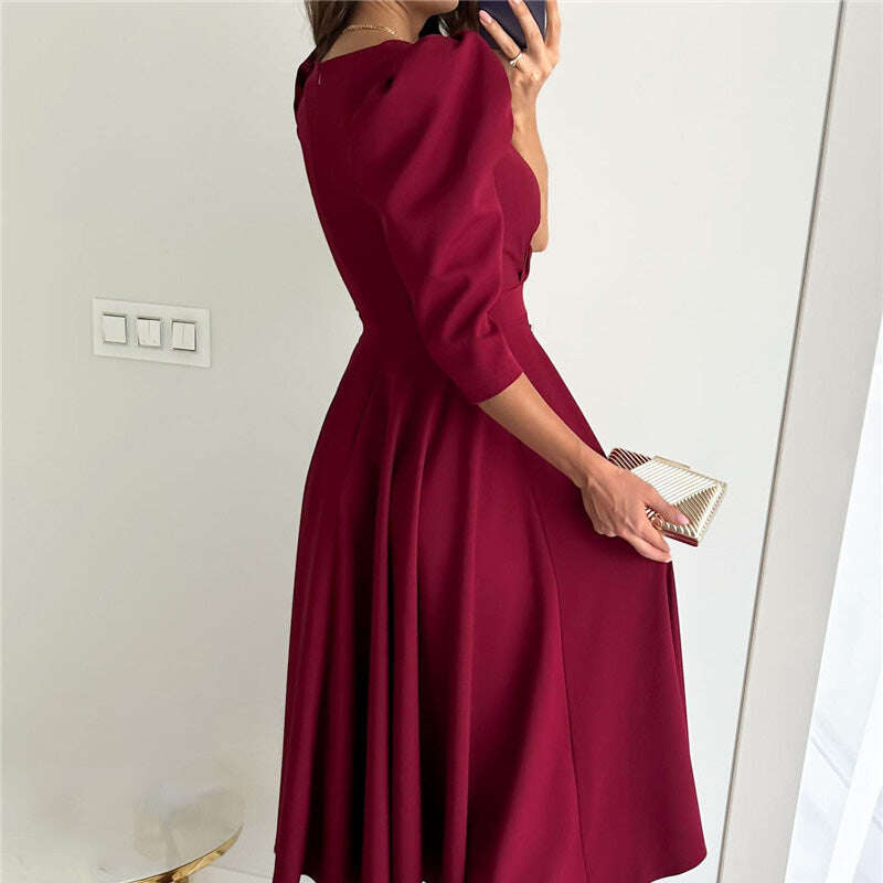 🌸Ocasiões especiais de primavera💐 Vestido midi plissado com decote em V feminino, cintura fina