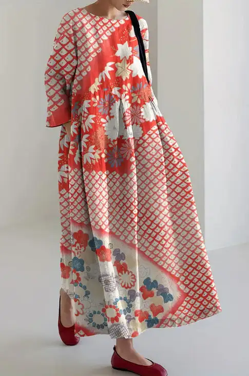 Elegant long skirt made of linen blend with embroidered floral lace
