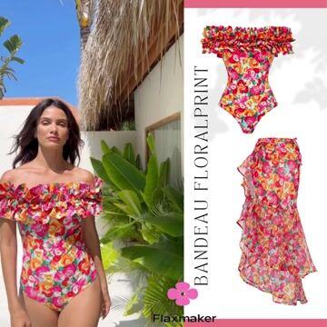 👑 Detachable Double Shoulder Strap With Ruffles One Piece Swimsuit and Sarong 💟