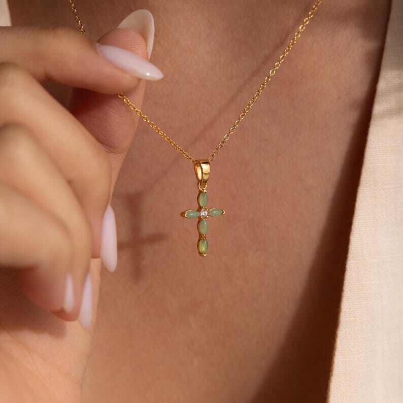 Marquise Jade Cross Necklace