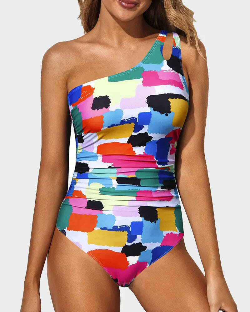 2025 New One Shoulder One Piece Swimsuit for Women Tummy Control Bathing Suits