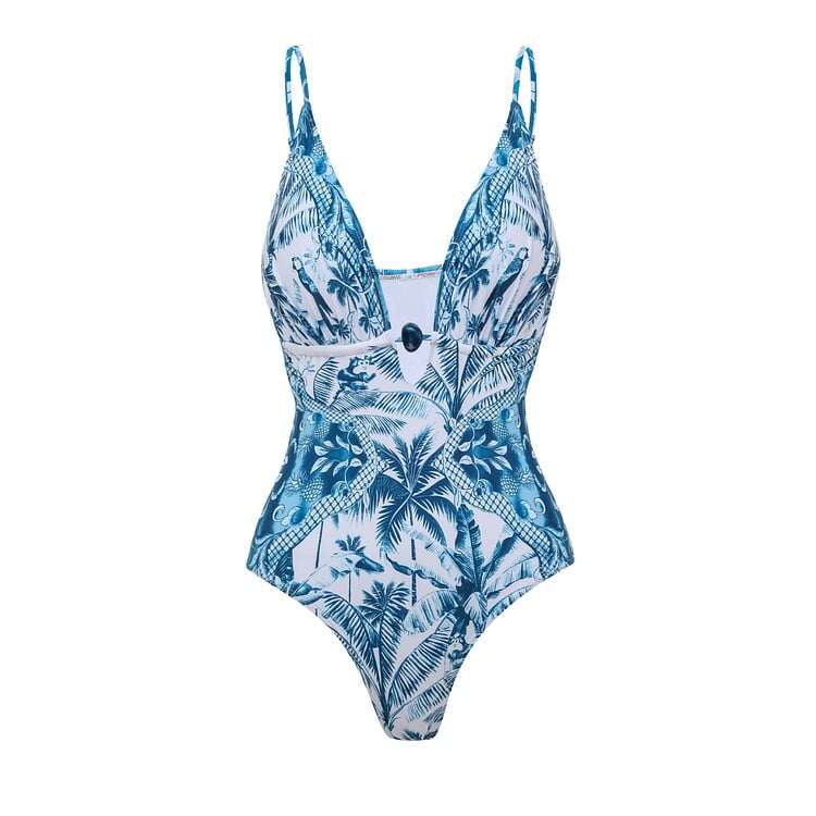 New V Neck Printed One Piece Swimsuit Set