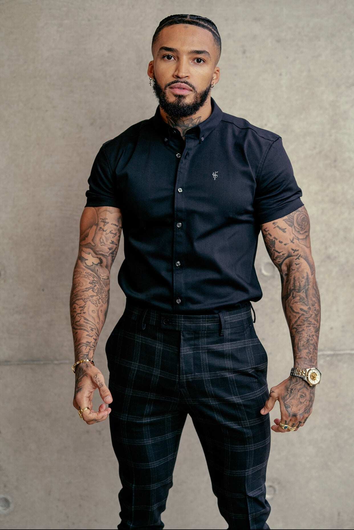 Father Sons Slim Formal Large Charcoal Check Stretch Trousers - FST007