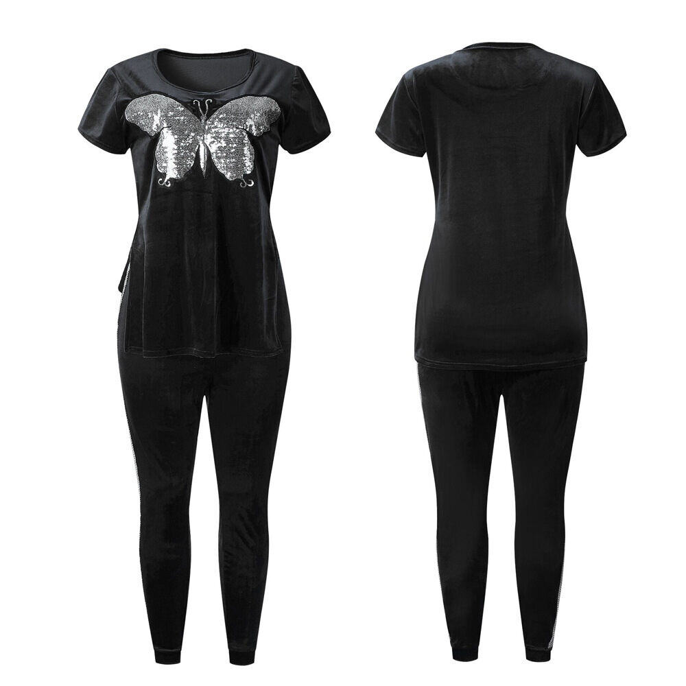 Vestido casual de veludo com lantejoulas borboleta e tamanho grande