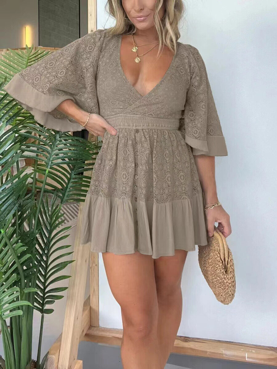 Novo vestido de crochê de renda sem costas (frete grátis no 2o item)
