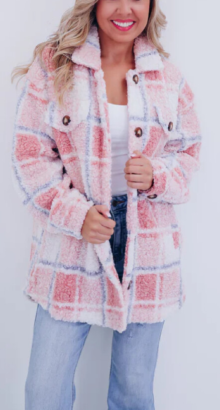 Jaqueta xadrez retrô casual de lã polar